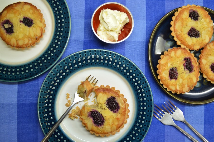 Non-scary mini blackberry and star anise almond tarts